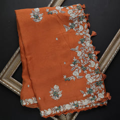 Lovely Orange Fancy Saree With Designer Blouse