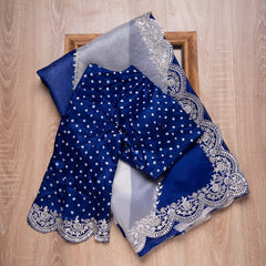 Blue & White Dual Shade Fancy Saree With Designer Blouse