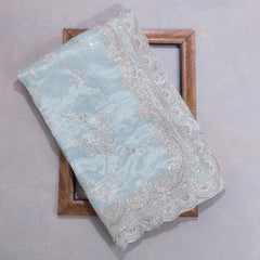 Adorning Sky Blue Orgenza Silk Saree With Designer Fancy Readymade Blouse.