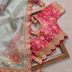 Attractive Peach Rangoli Silk Saree With Designer Fancy Readymade Blouse.