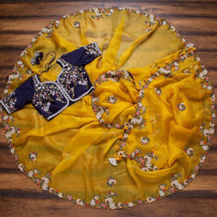 Adorable Yellow Rangoli Silk Saree With Designer Fancy Readymade Blouse.