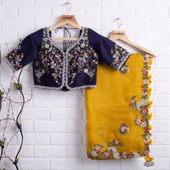 Adorable Yellow Rangoli Silk Saree With Designer Fancy Readymade Blouse.