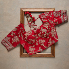 Classy Red Rangoli Silk Saree With Designer Fancy Readymade Blouse.