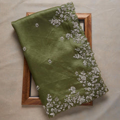 Beautiful Look Green Colored Heavy Blouse Embroidery Saree With Designer Fancy Readymade Blouse.