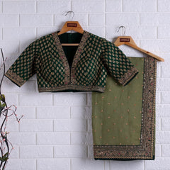 Green Colour Sequence Embroidery Saree With Designer Fancy Readymade Blouse.