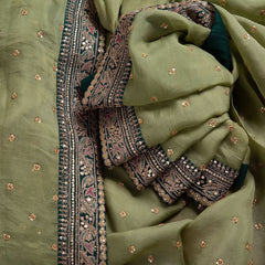 Green Colour Sequence Embroidery Saree With Designer Fancy Readymade Blouse.